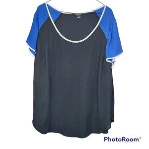 Torrid Blue And Black Colorblock Short Sleeve Chiffon Top White Trim Size 2X